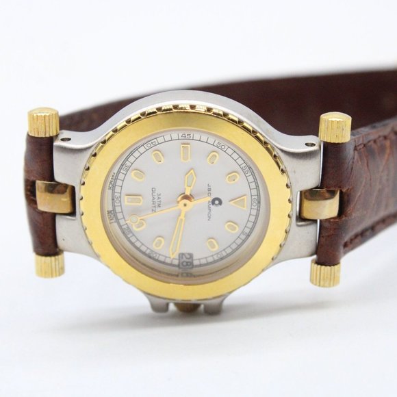 J.B Champion Watch Women Gold Tone Stainless Steel Classic White Dial Brown Band - Picture 6 of 8